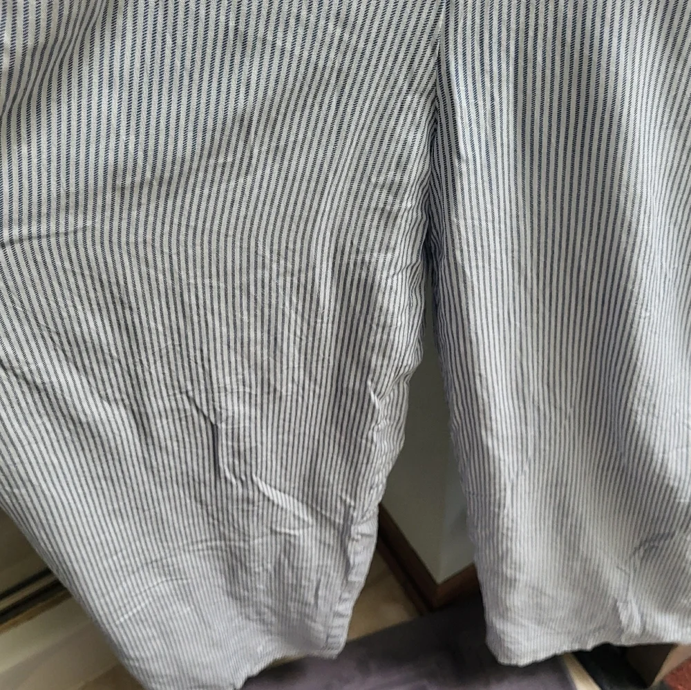 JAPNA Jumper Jumpsuit Blue/White Palazzo Wide Leg Smocked Stripe Lined Rayon - Picture 3 of 9